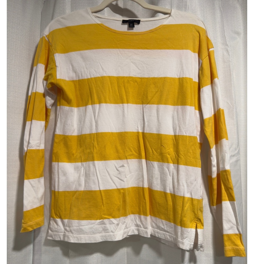 J.Crew Re-Imagined Striped Long Sleeve Cotton T-Shirt Yellow White XS